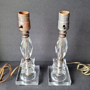 Vintage Small Acrylic Lucite Lamps Set of 2 Vanity Table Desk Art Deco Hollywood